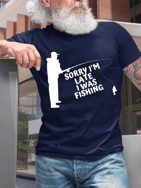 

Men's Sorry I'm Late Casual Short Sleeve T-Shirt, Purplish blue, T-shirts