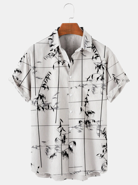 

Cotton Linen Botanical Floral Print Lapel Cozy Linen Shirt, As picture, Shirts ＆ Blouse