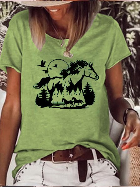 Women's Casual Crew Neck Short Sleeve T-Shirt, Green, T-shirts