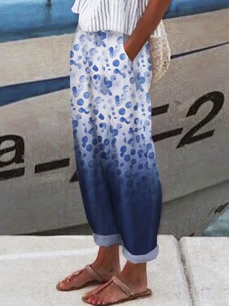 

Printed Loosen Pants, Blue, Pants
