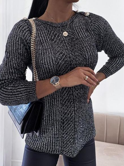 

Wool/Knitting Solid Casual Long Sleeve Sweater, Black, Tops