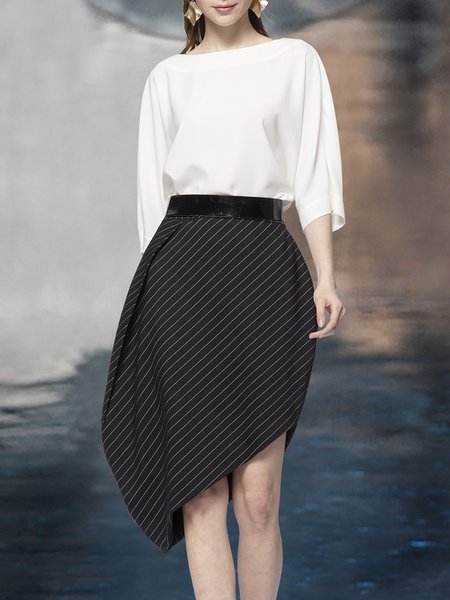 

Midi Daily Regular Fit Striped Long Skirt, Black, Midi Skirts