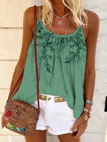 

Leaves Regular Fit Casual Knit, Green, Tanks & Camis