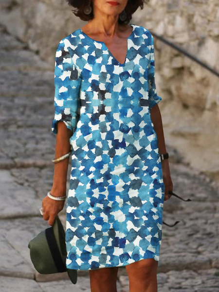 

Plus size Casual Printed Dress, Blue, Mini Dresses