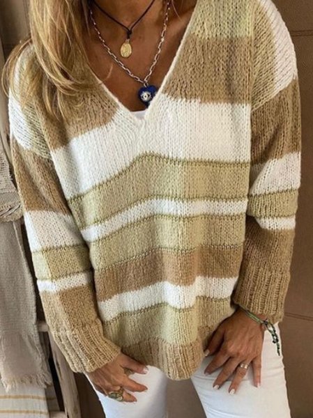 

Casual Striped Long Sleeve Sweater, Yellow, Sweaters