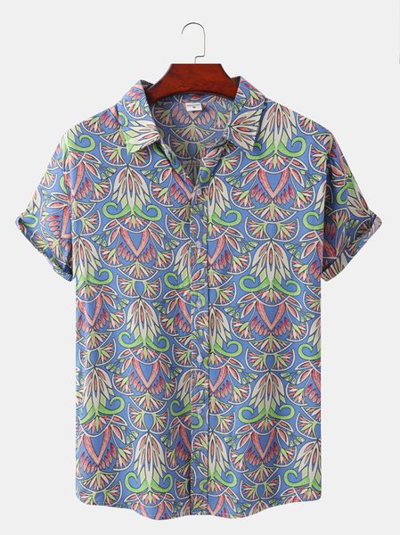 

Men's Hawaiian Floral Graphic Print Short Sleeve Shirt, Purple, Blouses&Shirts