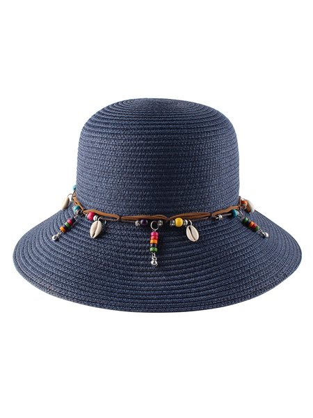 

Sunscreen Shade Lace Breathable Ethnic Straw Hat, Purplish blue, Hats