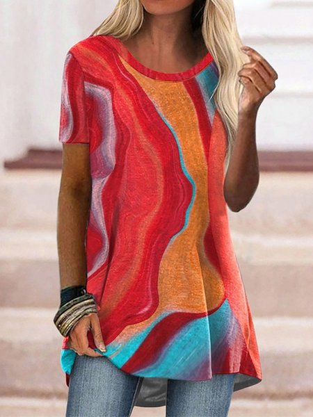 

Abstract Printed Casual Round Neck Short Sleeve Loose T-Shirt, Multicolor, T-Shirts