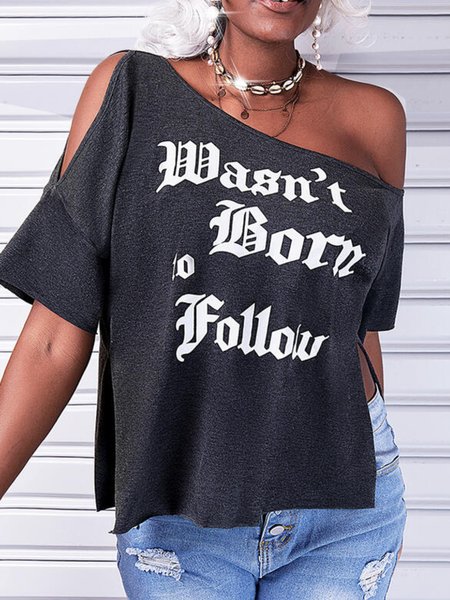 

Casual Short Sleeve Plus Size Printed Tops T-shirts, Deep gray, T-Shirts