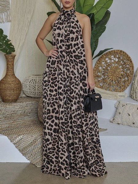 

Regular Fit Vacation High Neck Jumpsuit & Romper, Leopard, Jumpsuits