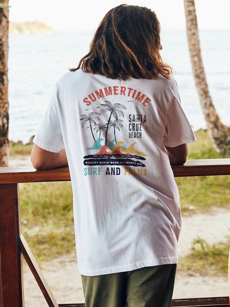 

Men's Surf Resort Coconut Tree Print Short Sleeve Tee, White, T-Shirts