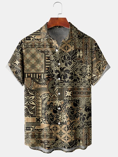 

Vintage Hawaiian Graphic Men's Casual Short Sleeve Chest Pocket Shirt, Black, Men's Floral shirt