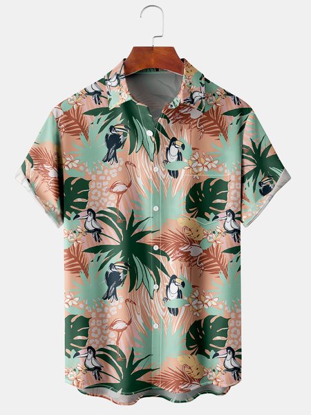 

Tropical Plant Graphic Men's Casual Short Sleeve Chest Pocket Hawaiian Shirt, Green, Men's Floral shirt