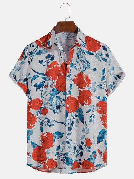 

Cotton And Linen Holiday Leisure Short-sleeved Shirt, As picture, Shirts ＆ Blouse