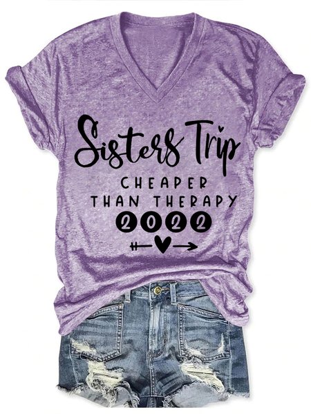 

Sister Trip 2022 Therapy Casual Short Sleeve T-Shirt, Purple, T-shirts