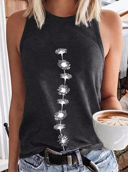 

Casual Floral Crew Neck Knit, Gray, Tanks & Camis