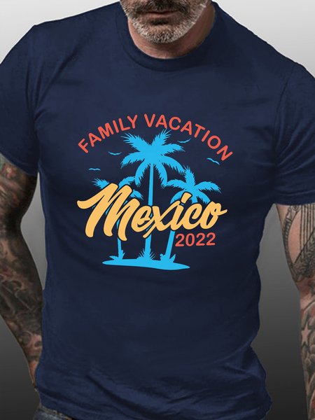 

Men's Family Vacation Mexico 2022 Crew Neck Short Sleeve T-Shirt, Purplish blue, T-shirts