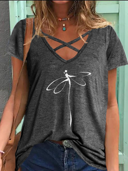 

Plus size Dragonfly Casual Short Sleeve T-Shirt, Deep gray, T-Shirts