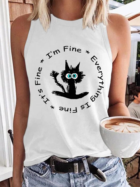 

Women's It's Fine I'm Fine Everything Is Fine Sleeveless Tee, White, Tank Tops & Camis