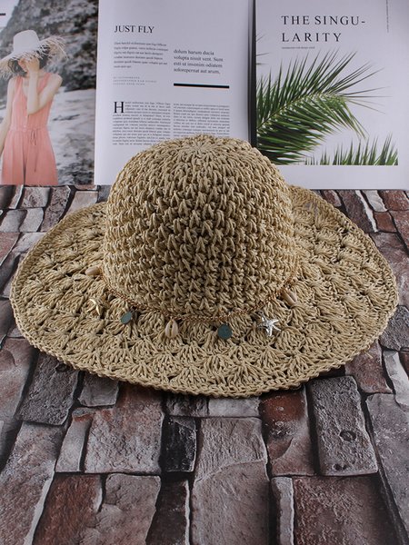 

JFN Vintage Boho Collapsible Woven Straw Dresses Hat, Beige, Women Hats