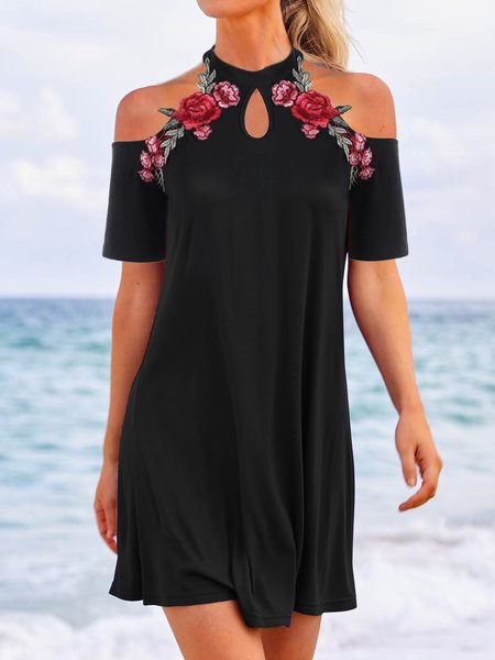 

Round Neck Vacation Short Sleeve Knit Dress, Black, Dresses