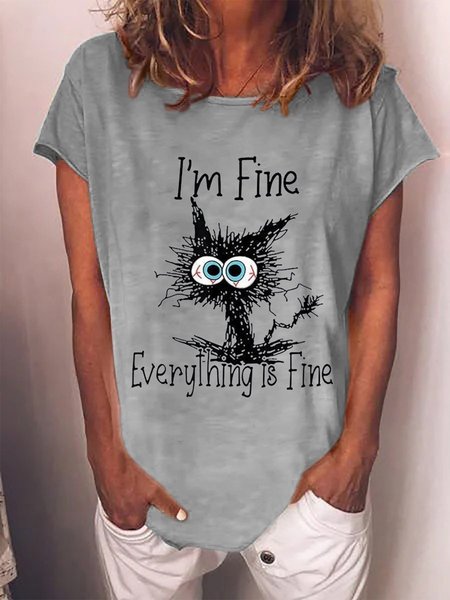 

Women I'm Fine It's Fine Everything Is Fine Casual T-Shirt, Gray, T-Shirts