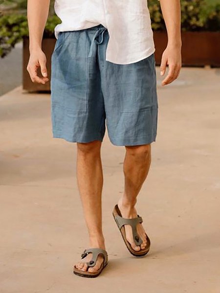 

Men's Elastic Waist Cotton Linen Casual Shorts, Gray, Shorts