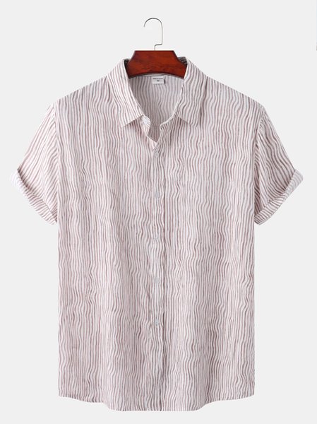 

Men's Striped Print Short Sleeve Shirt, Khaki, Blouses&Shirts