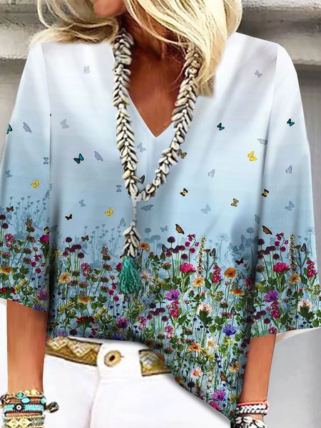 

Loosen Printed Casual Short Sleeve Tops, As picture, Tops