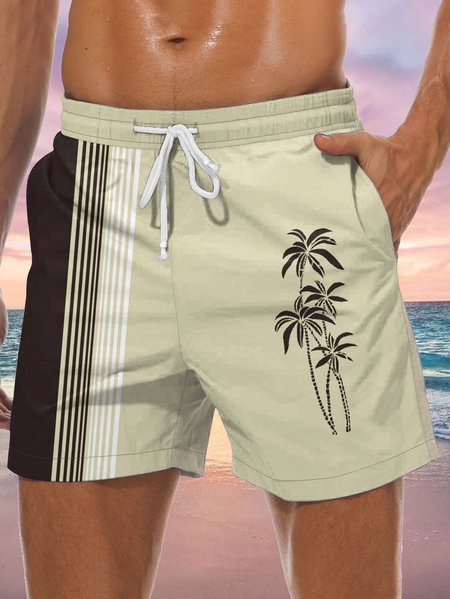 

Coconut Tree Graphic Men's Casual Beach Shorts, Khaki, Men's shorts
