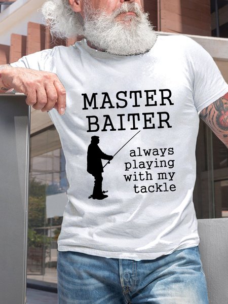 

Master Baiter Funny Fishing Cotton Short Sleeve Crew Neck Short Sleeve T-Shirt, White, T-shirts