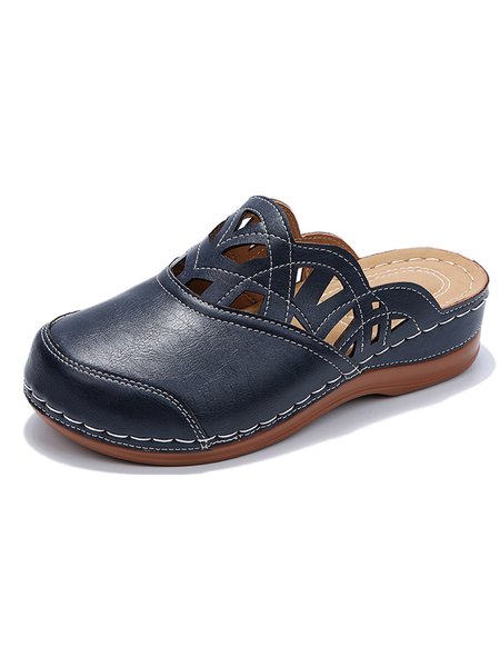 

JFN Cutout Casual Wedge Mules, Deep blue, Sandals & Slippers