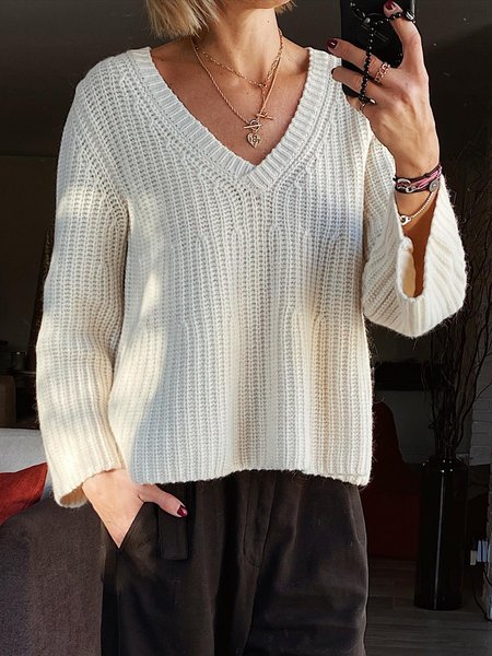 

Holiday Daily V Neck Long Sleeve Loose Sweater, Apricot, Sweaters
