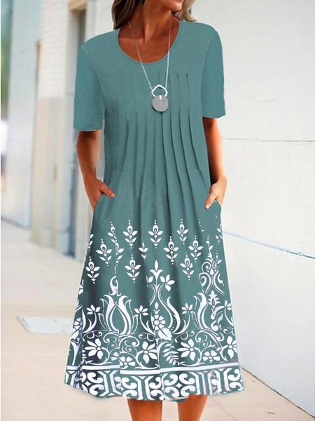 

Tribal Loosen Short Sleeve Knit Dress, Green, Dresses