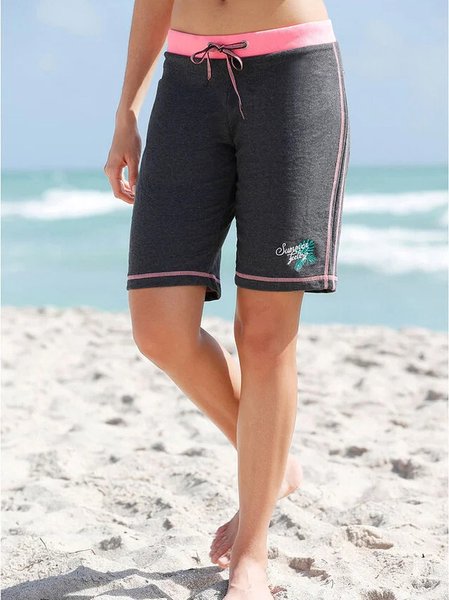 

Elastic Waist Loosen Casual Shorts, Deep gray, Bottoms