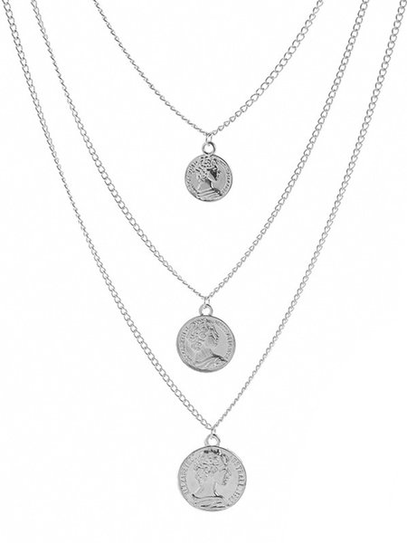 

Boho Coin Vintage Layered Necklace, Silver, Necklaces