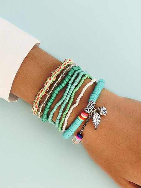 

Boho Beach Colorful Rice Beads Multilayer Bracelet Set, Green, Bracelets