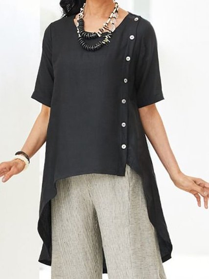 

Irregular Craftsmanship Casual Short Sleeve Tops, Black, Tops