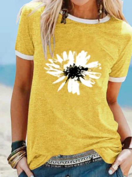

Floral Short Sleeve T-Shirt, Yellow, Tees & T-shirts