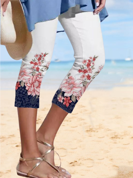 

Skinny Floral Leggings, White, Leggings