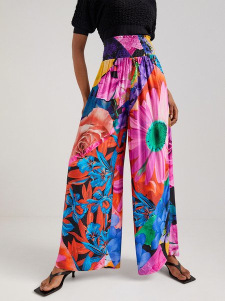 

Loosen Floral Wide Leg Vacation Pants, Flower, Wide Leg Pants