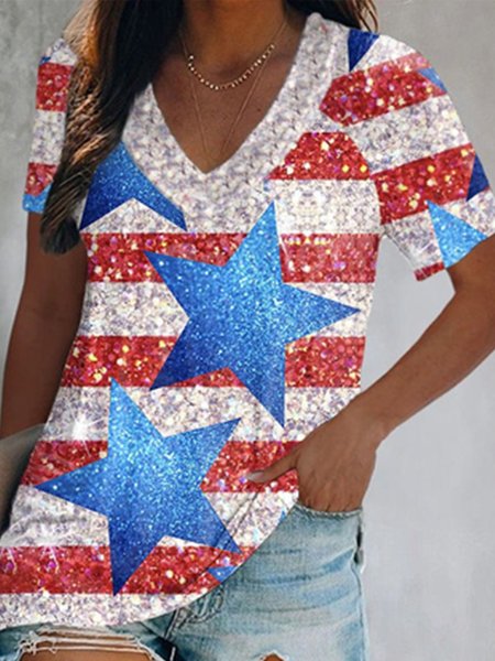 

Casual Color Block Short Sleeve T-Shirt, Multicolor, T-Shirts