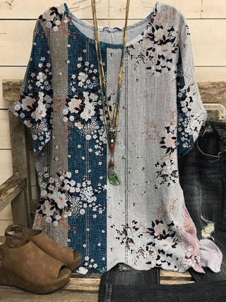 

Casual Loosen Floral Short Sleeve Tops, Flower, Tops