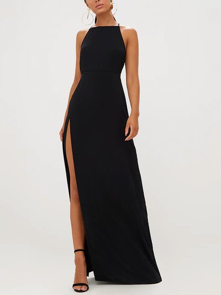 

Elegant Spaghetti Sleeveless Woven Maxi Dress, Black, Maxi Dresses