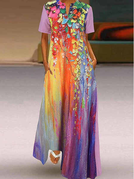 

Floral V Neck Short Sleeve Women Dress, Multicolor, Dresses