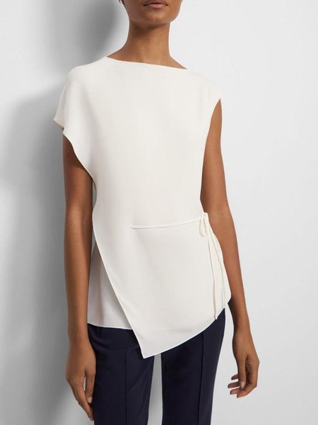 

Simple Crew Neck Short Sleeve Tops, White, Tops