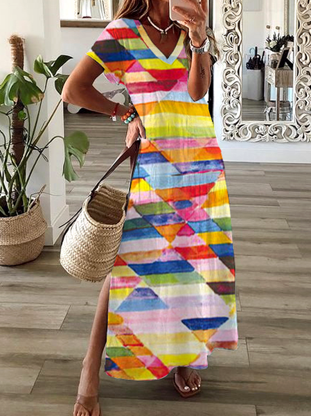 

Loosen Vacation Short Sleeve Knit Dress, Multicolor, Dresses
