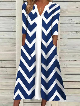 

V Neck Vacation Geometric Half Sleeve Women Dress, Multicolor, Dresses
