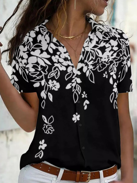 

Womens Floral Print Short Sleeve Blouse, Black, Blouses