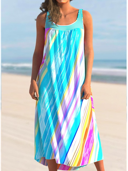 

Vacation U-Neck Loosen Sleeveless Women Dresses, Multicolor, Dresses